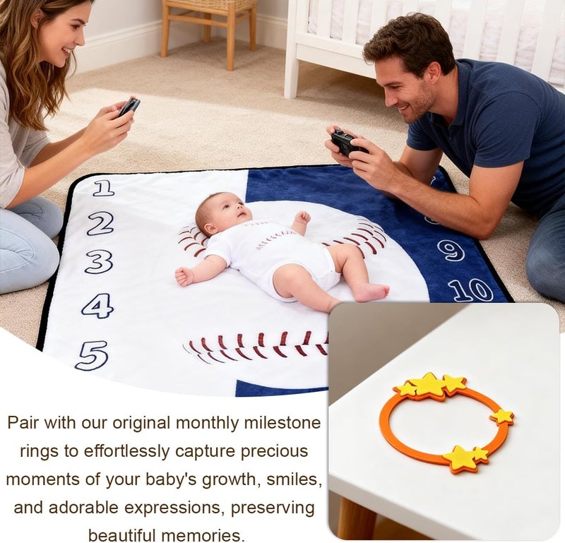 JIX SDFFAY Baby Monthly Milestone Blanket Baseball Month Blanket for Newborn Boys & Girls, Soft Flannel Mat with Photo Prop for Baby Shower, Neutral 47x47 Inches - Image 2